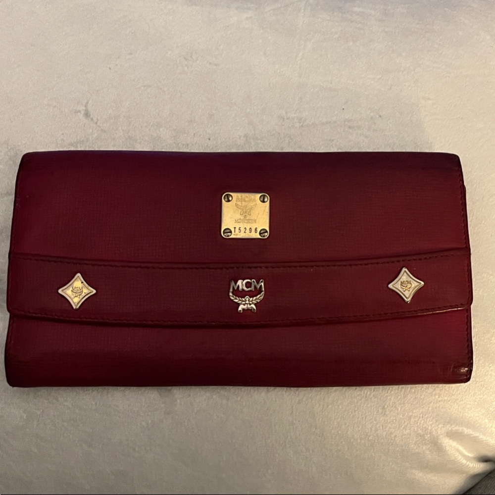 MCM Vintage Burgundy Wallet with Gold Accents